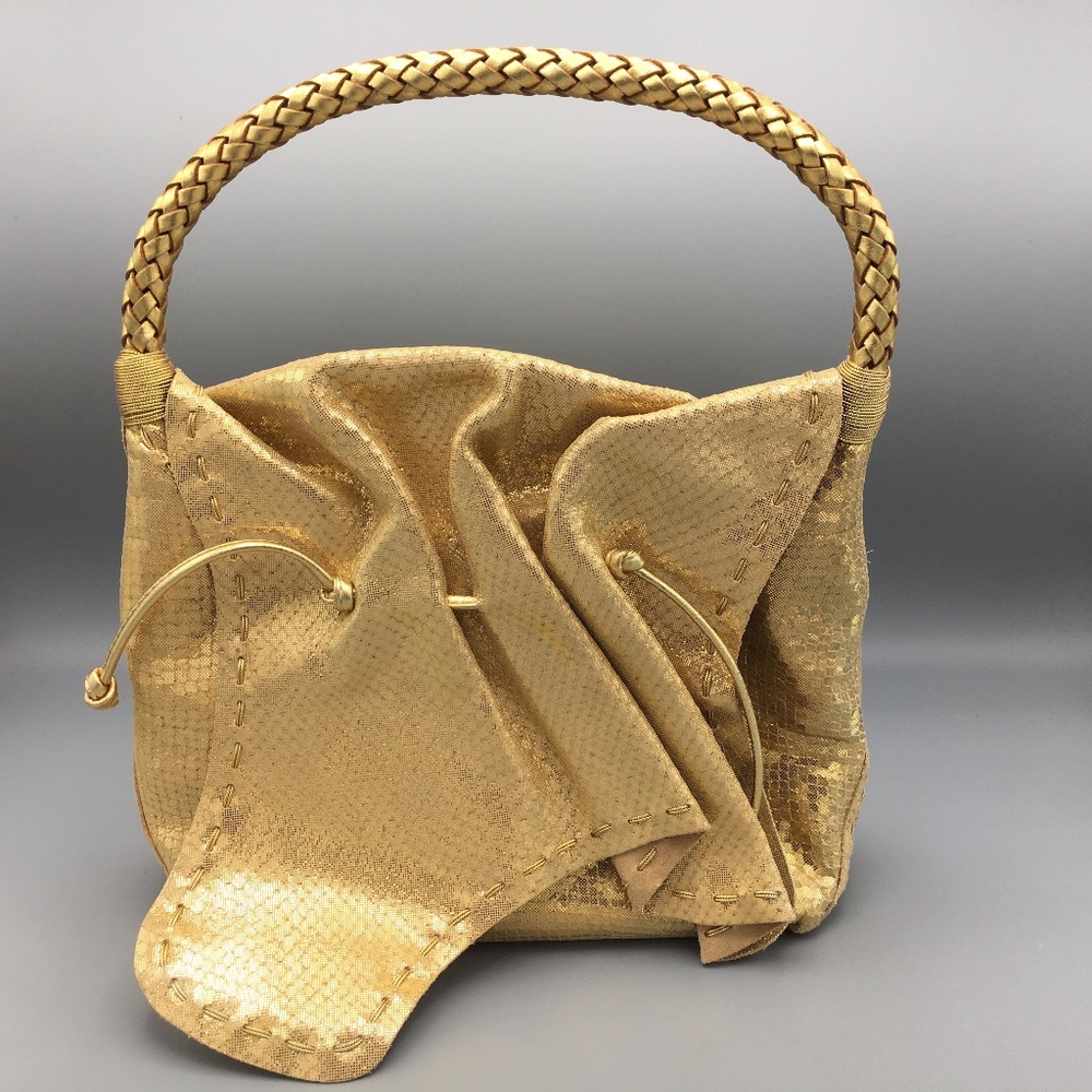 Vintage 80s Carlos Falchi Gold Buffalo Bag NWOT In Original Dust Bag